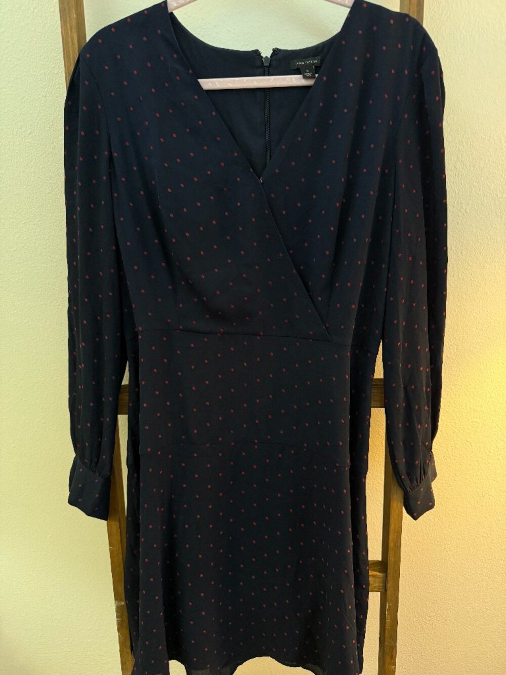 Elegant ANN TAYLOR Polka Dot Navy Blue Dress Women's Size 12